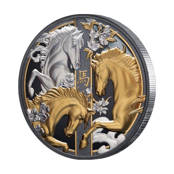 2026 $10 Lunar Year of the Horse Gold-Plated  5oz Silver Black Proof Coin