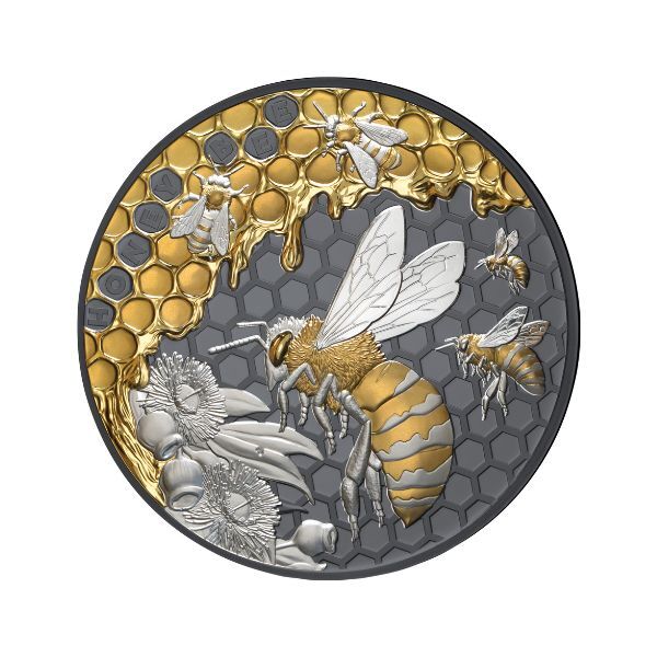 2026 $10 Honey Bee 5oz Gold Plated Silver Black Proof Coin