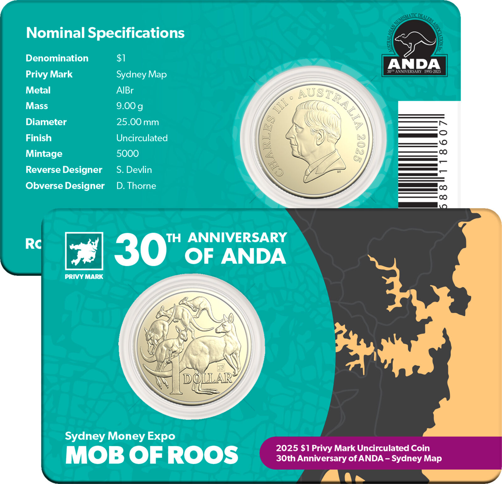 2025 ANDA Sydney Money Expo $1 30th Anniversary Map Privy Mark Uncirculated Coin