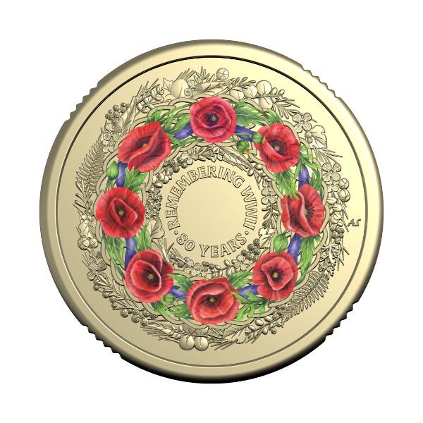 2025 C Mintmark $2 Poppy Wreath - 80 Years On: Remembering the Second World War Coloured Uncirculated Coin
