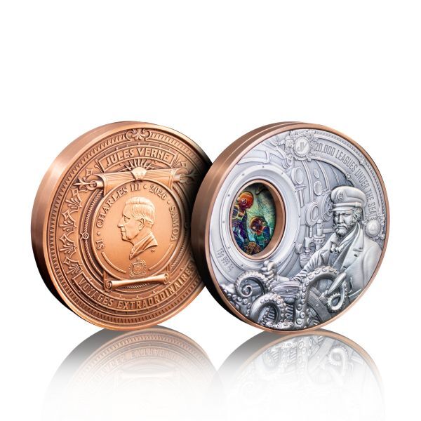 2026 $1 20,000 Leagues Under the Sea High Relief Rotating Silver & Copper Bimetal Antique Coin