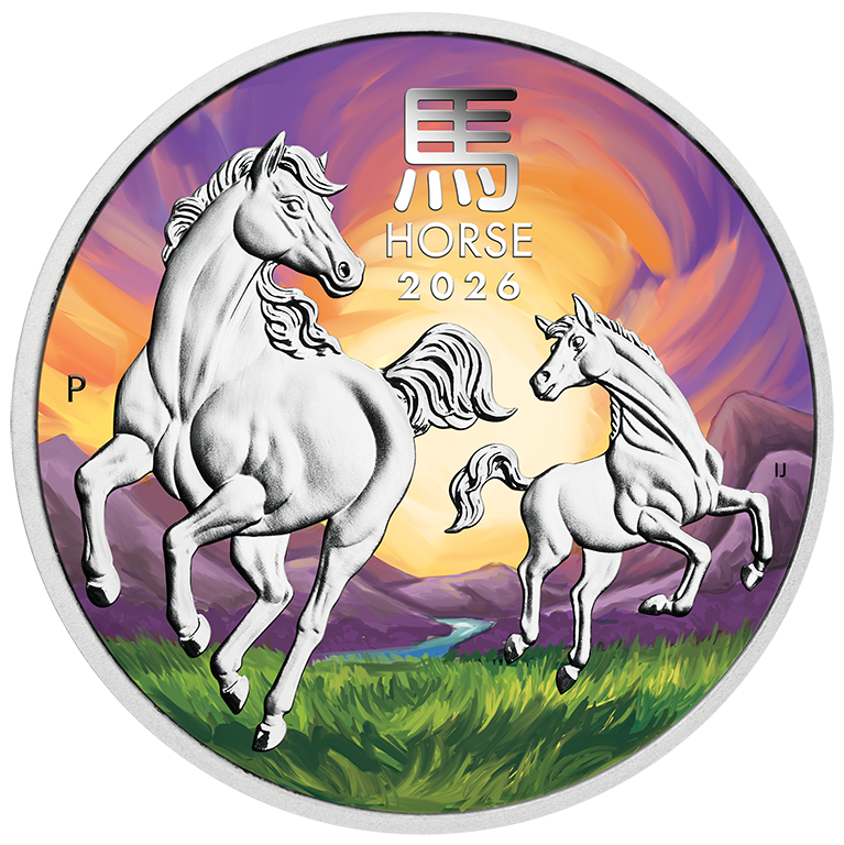 2026 $1 Year of the Horse 1oz Silver Coloured Coin ANDA Melbourne Money Expo