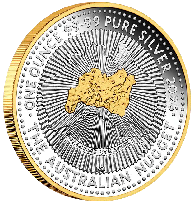 2026 $1 40th Anniversary of the Australian Nugget 1 Oz Silver Gilded Proof Coin