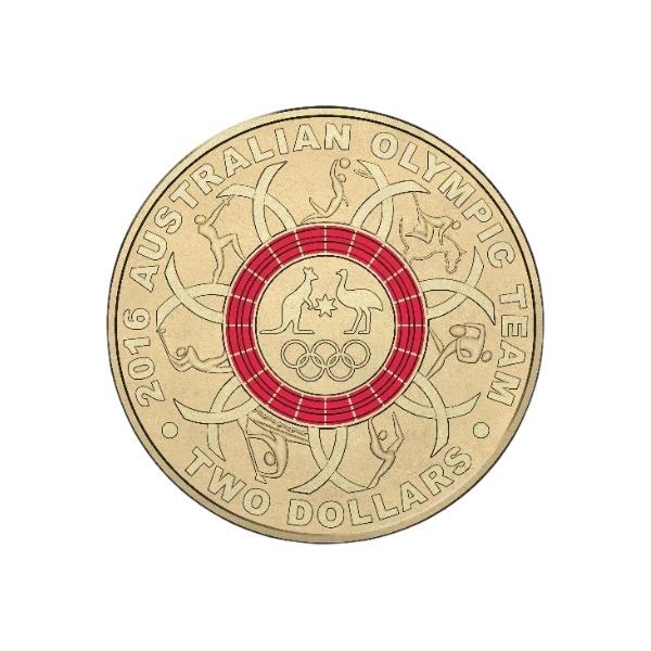 2016 $2 Olympic Rings - Australian Rio Olympic Team Set of 5 Coloured Uncirculated Coins - Kayak Folder Style