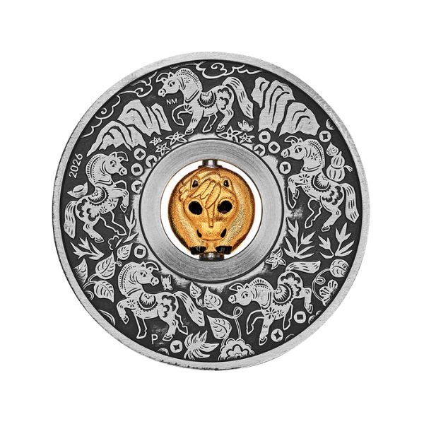 2026 Year of the Horse Rotating Charm 1 Oz Silver Antiqued Coin
