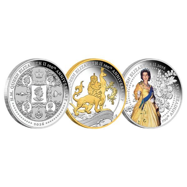 2026 H.M. Queen Elizabeth II 100th Anniversary 1 Oz Silver Three-Coin Set