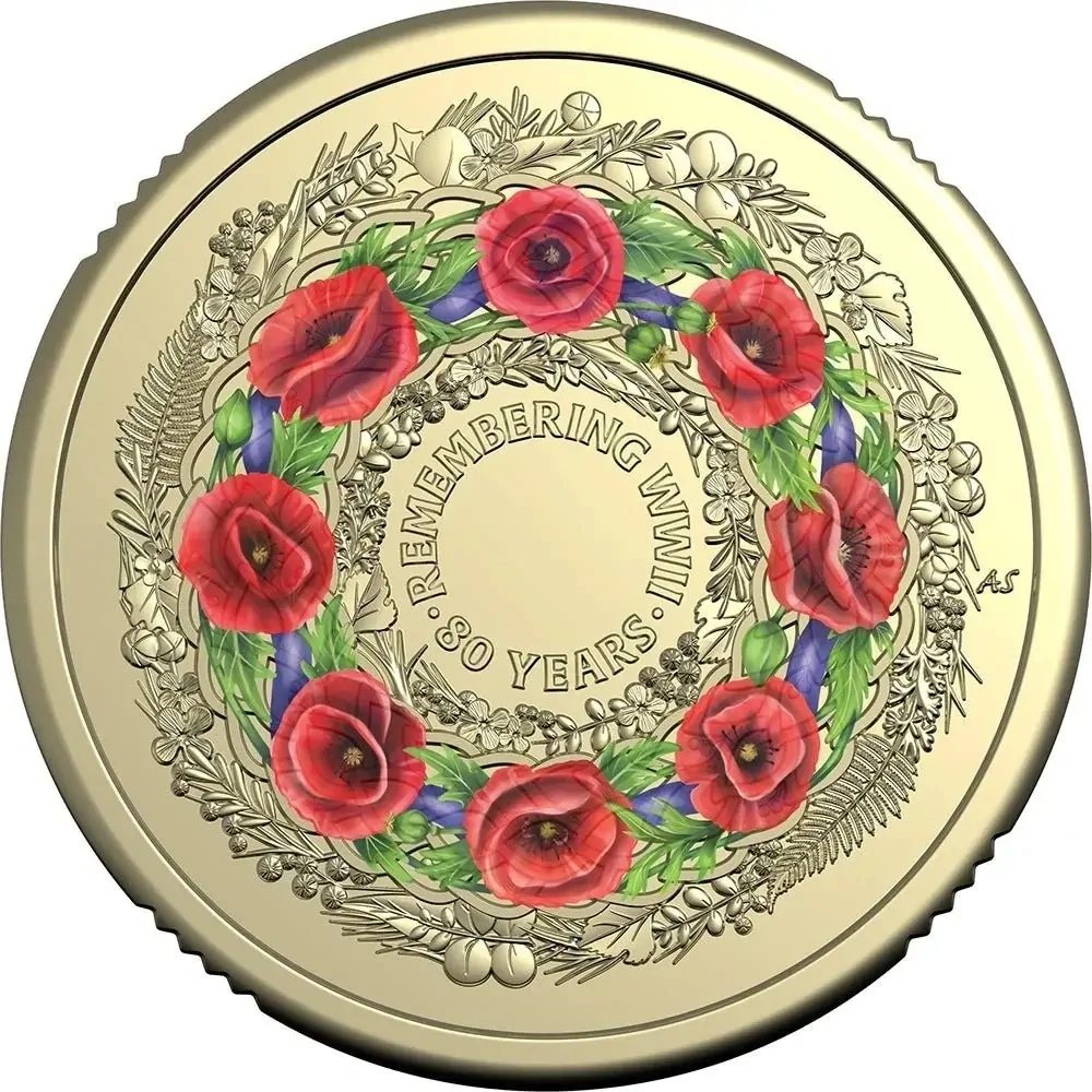 2025 $2 Poppy Wreath Coloured Uncirculated Coin in 2x2 Flip