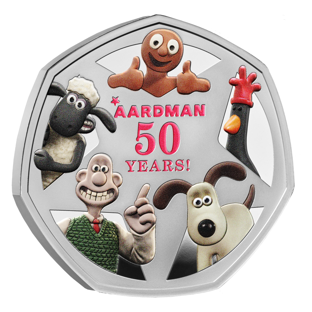 2026 50p 50 Years of Aardman Silver Proof Colour Coin