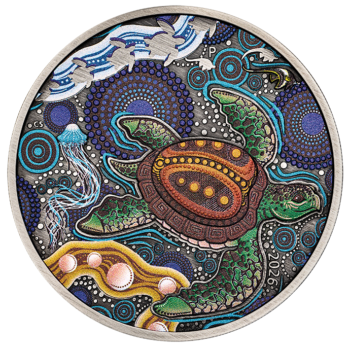 2026 Turtle Yaunati 2 Oz Silver Antiqued Coloured Coin