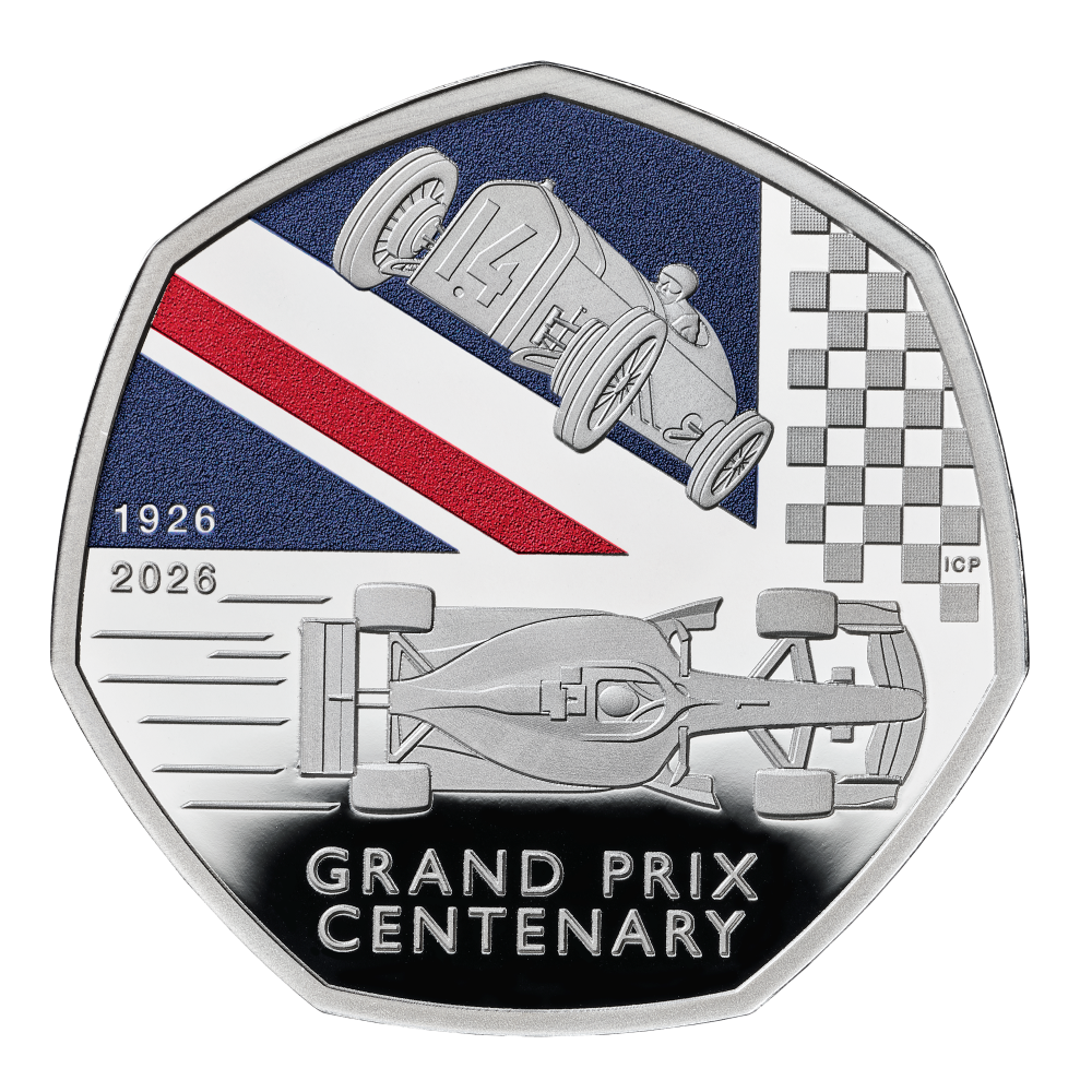 2026 50p 100 Years of the British Grand Prix Silver Proof Colour Coin