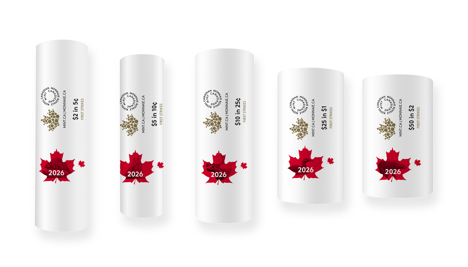 2026 Royal Canadian Mint First Strikes 5 Roll Denomination Set (Special Wrap)