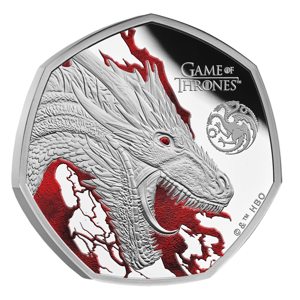 2026 50p Fire - Game of Thrones Coloured Silver Proof Coin