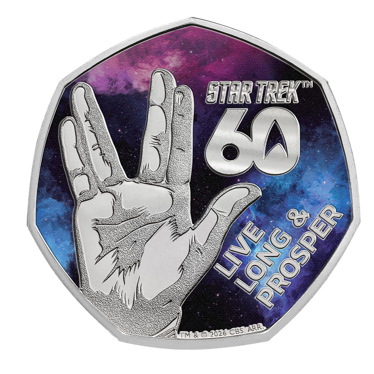 2026 50p 60 Years of Star Trek - Live Long & Prosper Coloured Brilliant Uncirculated Coin
