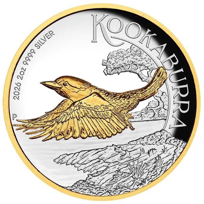 2026 Australian Kookaburra 2oz Silver Proof High Relief Gilded Coin