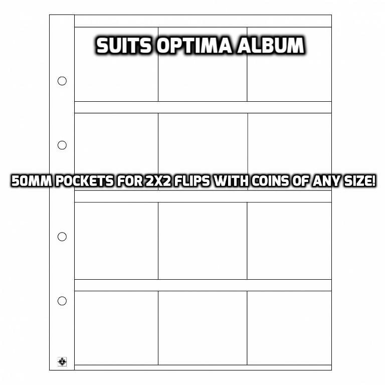 Lighthouse Numis OPTIMA 2x2 Coin Holder Album Sheets 5 Pack 12 spaces 50 x 50mm
