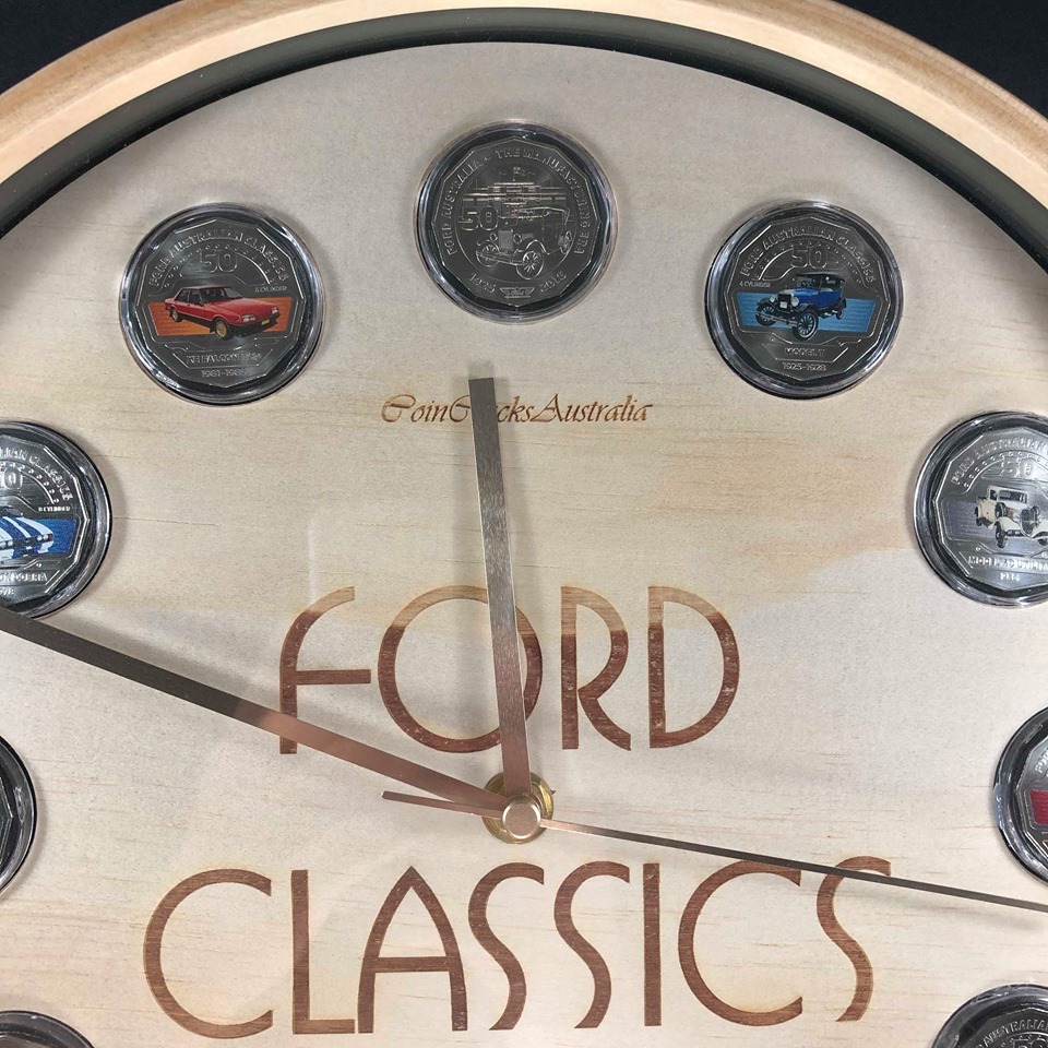 Coin Clock 2017 FORD AUSTRALIAN CLASSICS Complete 50c Coin Collection in Custom Made Clock