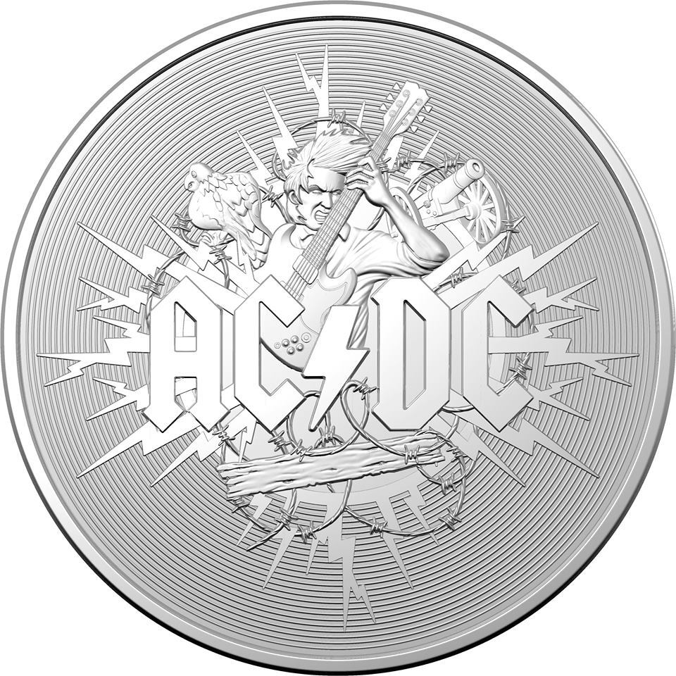 2021 $1 AC/DC 1oz Silver Frosted Uncirculated  Coin
