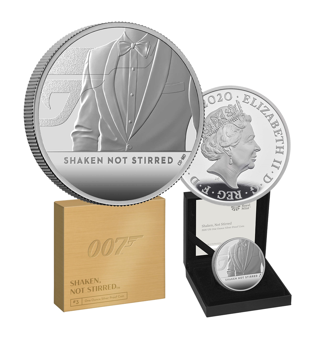 2020 £2 1oz Silver Proof Coin James Bond Shaken Not Stirred 