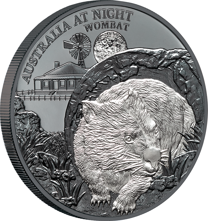 2021 $1 Australia at Night Wombat Silver Black Proof Coin 