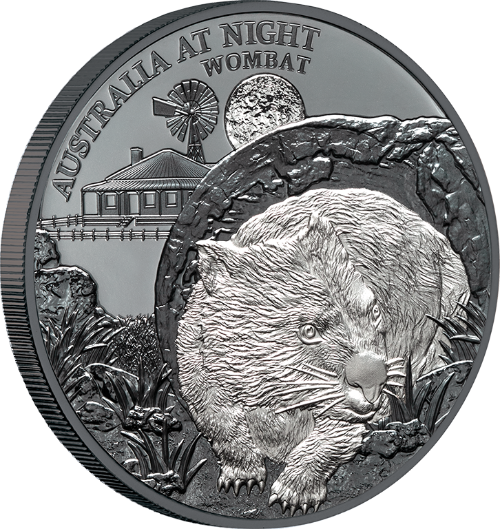 2021 $1 Australia at Night Wombat Silver Black Proof Coin 
