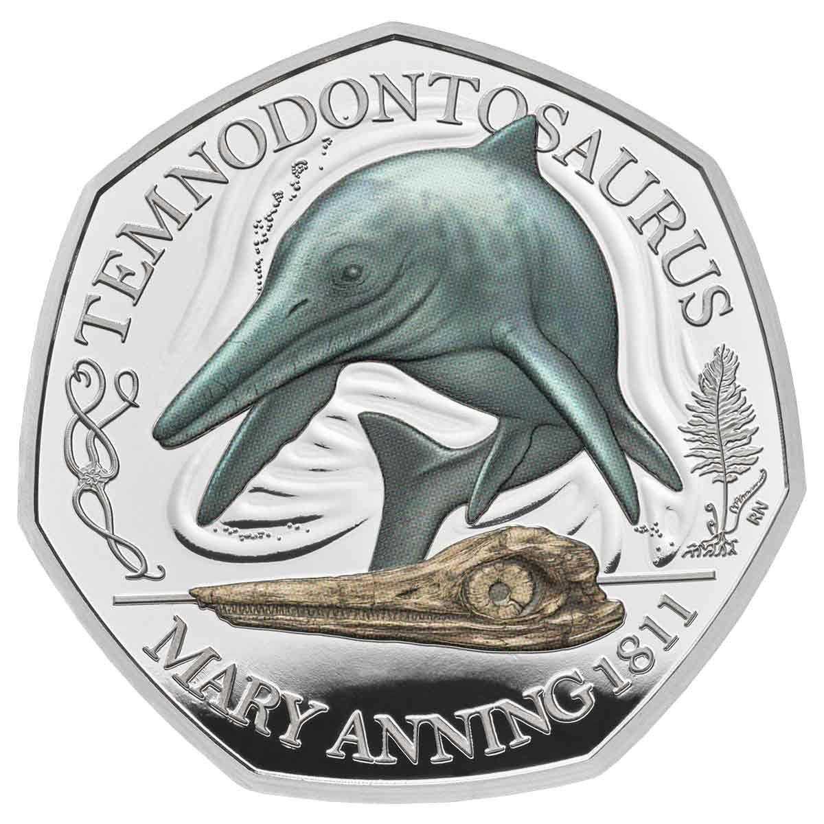 2021Temnodontosaurus 50p Coloured Silver Proof Coin