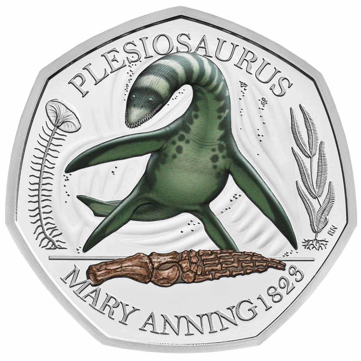 2021 50p Dinosaur Plesiosaurus Colour Silver Proof Coin