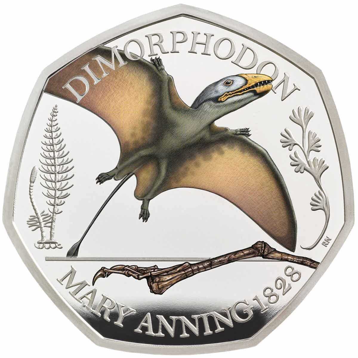2021 50p Dimorphodon Colour Silver Proof Coin