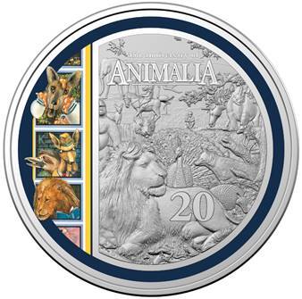 2021 20c Coloured Coin - Special Edition Book- 35th Anniversary of Animalia  UNC
