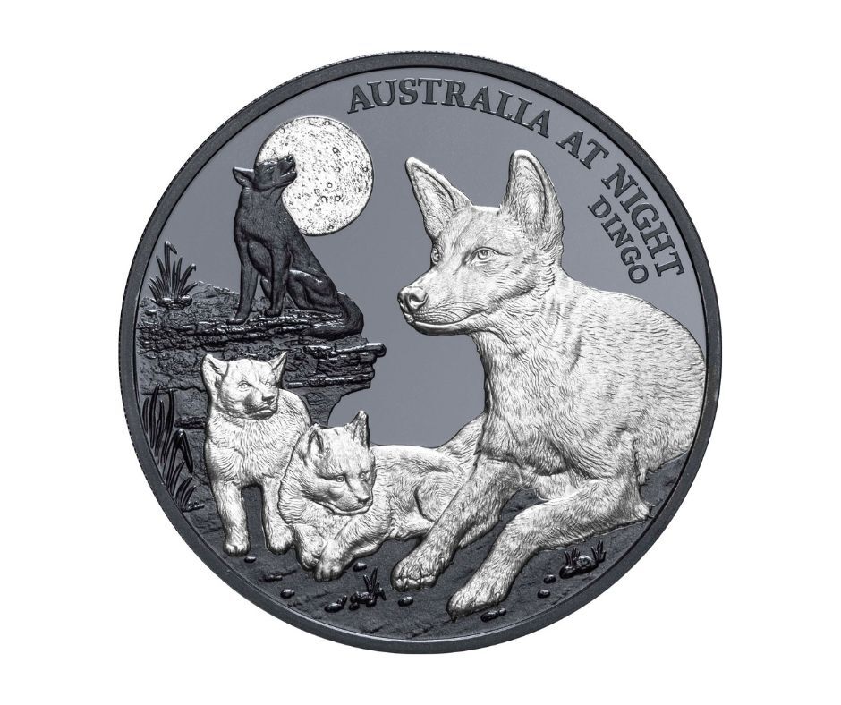 2021 $1 Dingo Australia At Night 1oz Silver Black Proof Coin