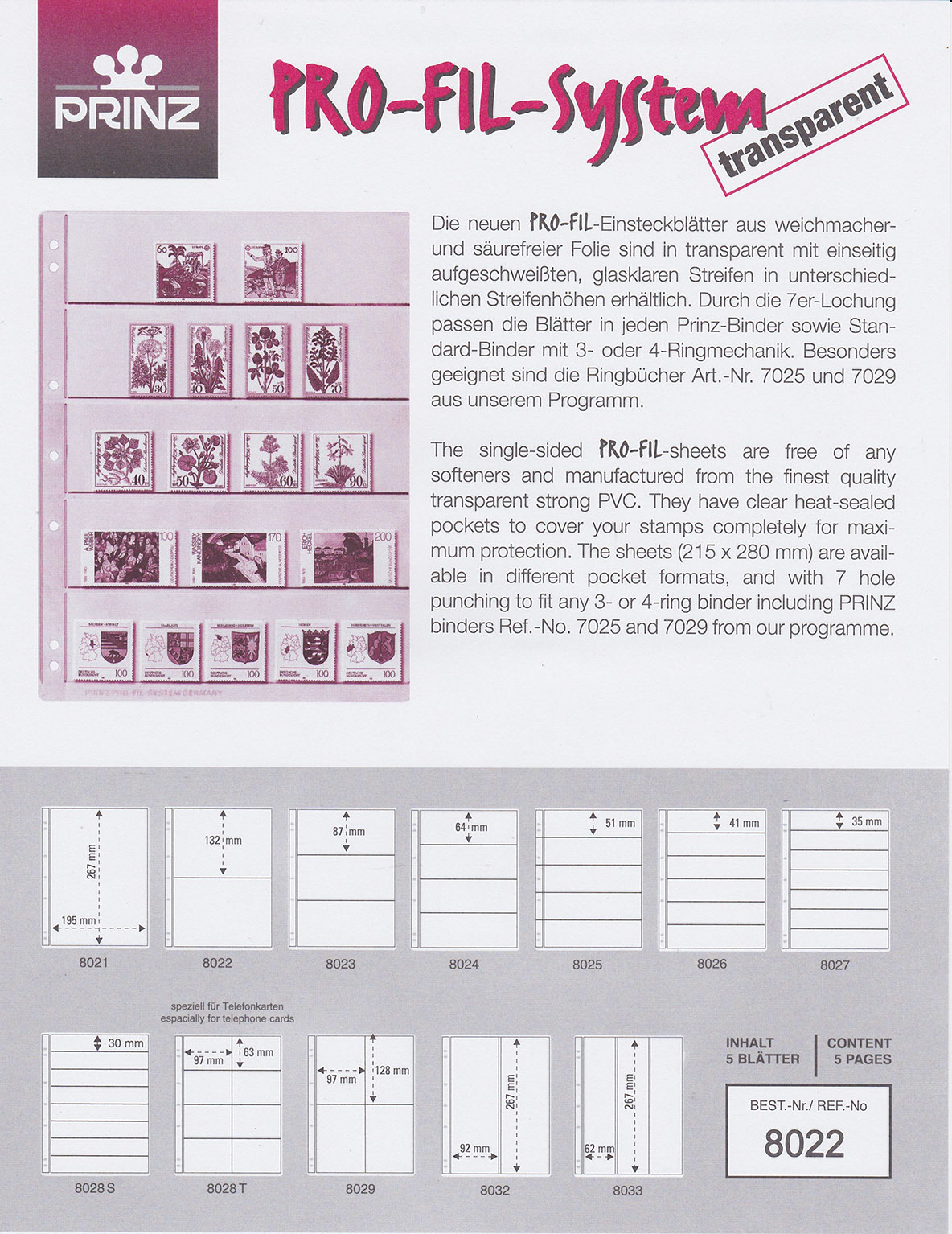Prinz Pro Fil 2 Pocket Album Pages 5 Pack 