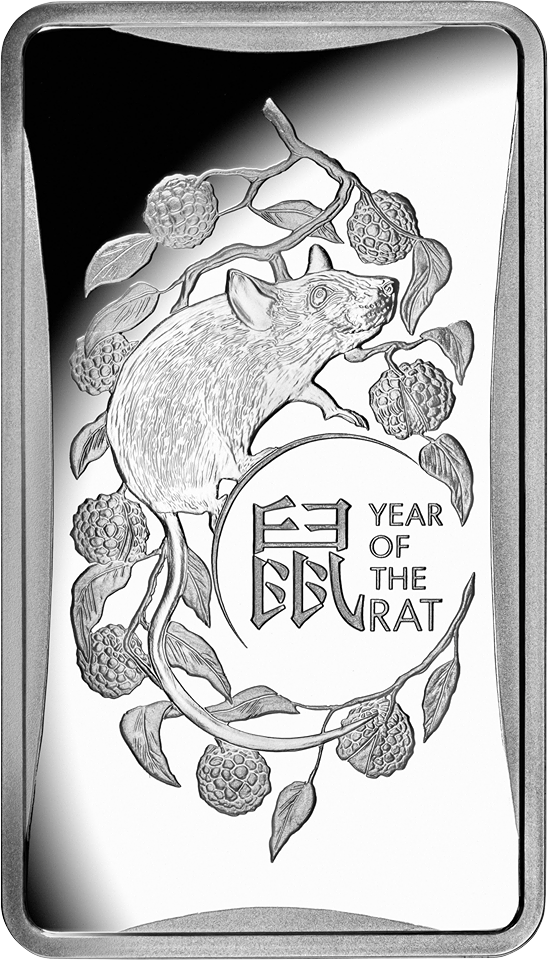 2020 $1 Year Of The Rat 1/2 Oz Silver Proof Ingot Chinese Zodiac
