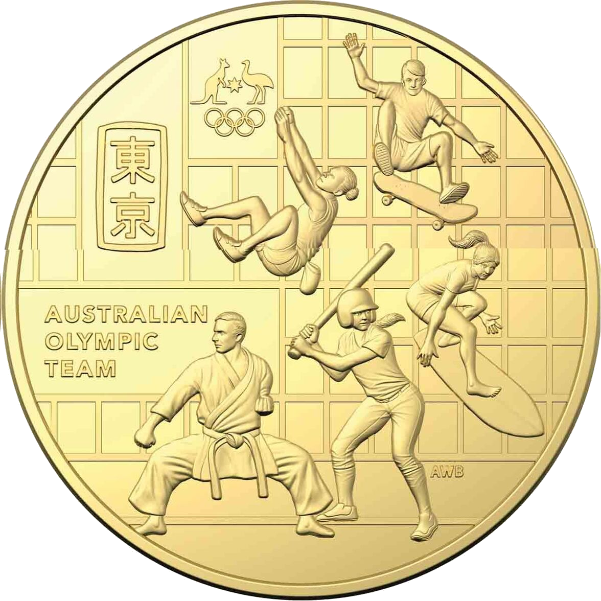 2020 Round 50c Tokyo Games Australian Olympic Team Gold Plated Uncirculated 