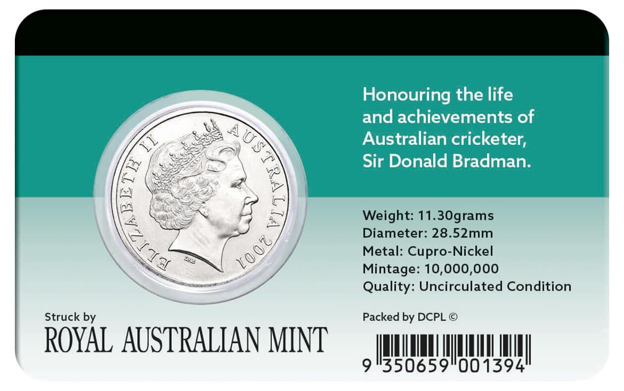2001 20c Sir Donald Bradman Australian Sporting Legend Coin Pack