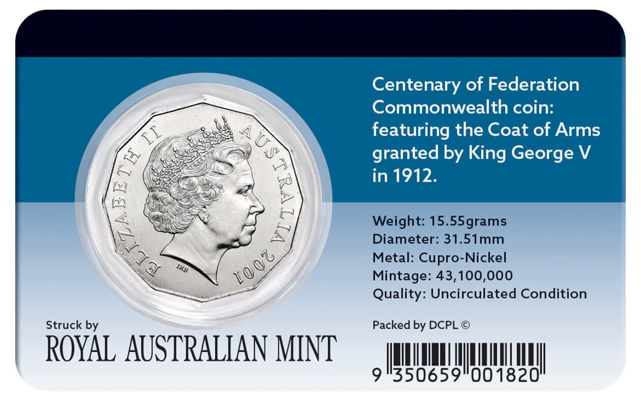 2001 50c Federation Australian Coat Of Arms Coin Pack