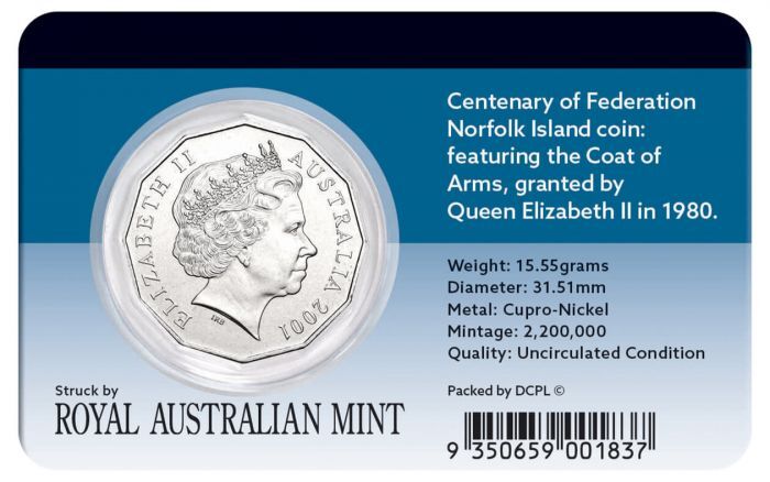 2001 50c Federation Norfolk Island Coin Pack