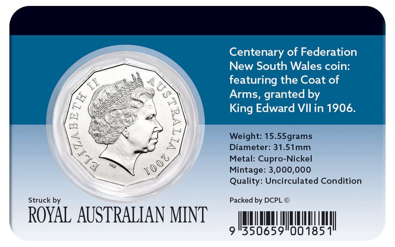 2001 50c Federation New South Wales  Coin Pack