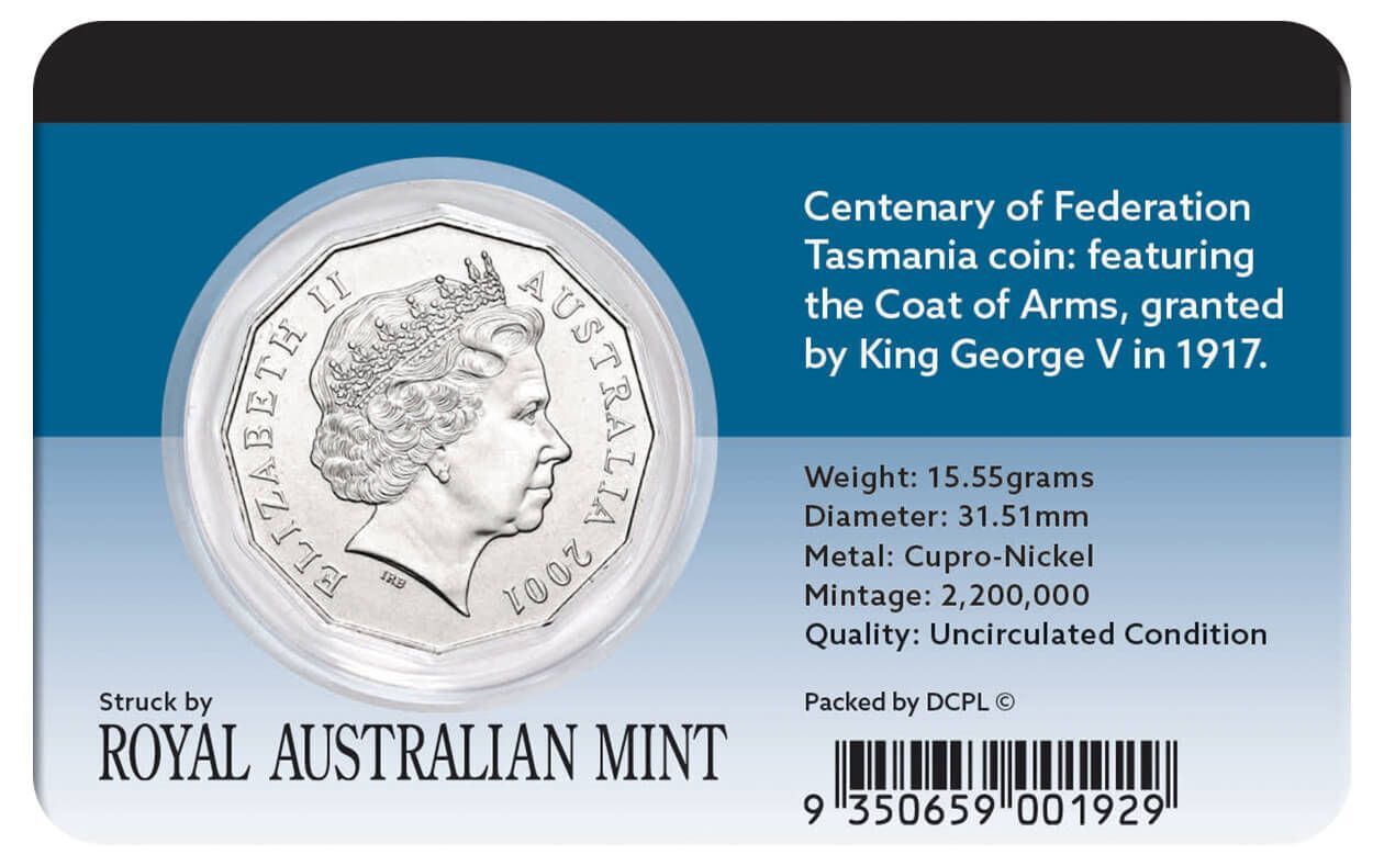 2001 50c Federation Tasmania Coin Pack