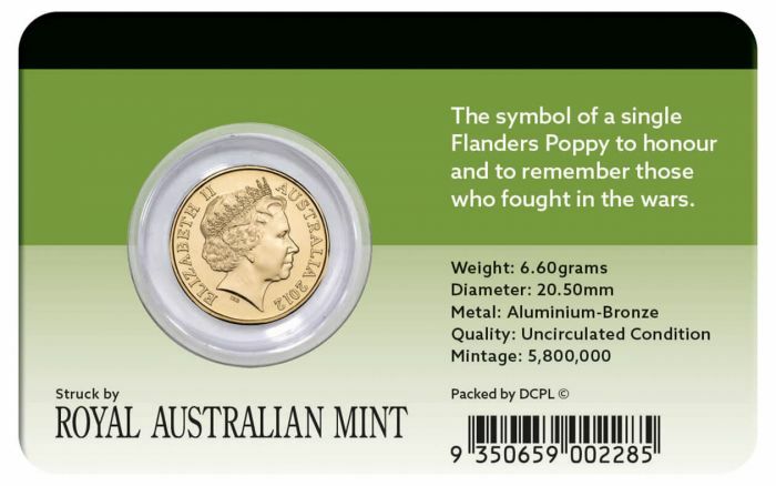 2012 $2 Remembrance Golden Poppy Coin Pack