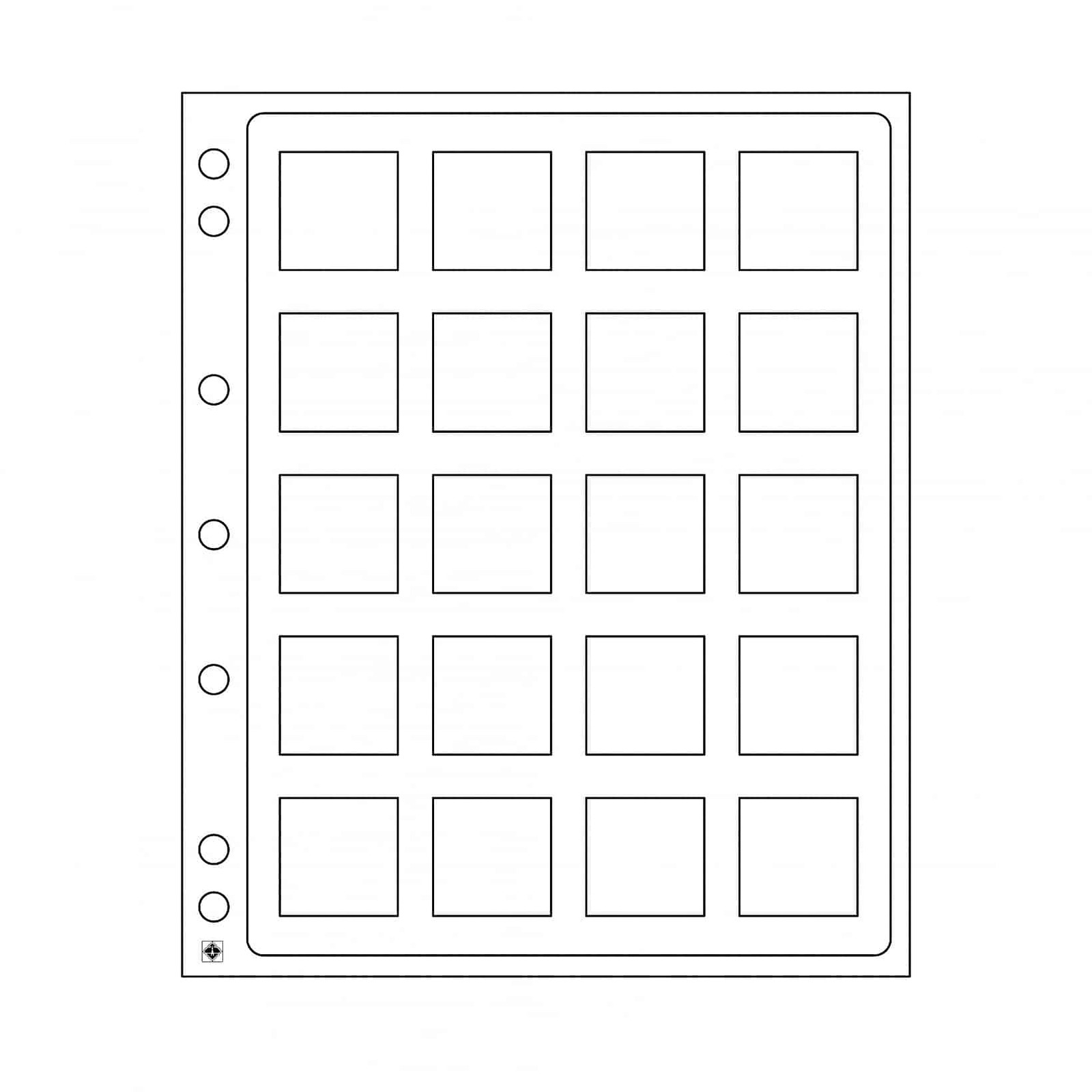 Plastic Sheets ENCAP, clear pockets for 20 square Coin Capsules QUADRUM 50 x 50mm