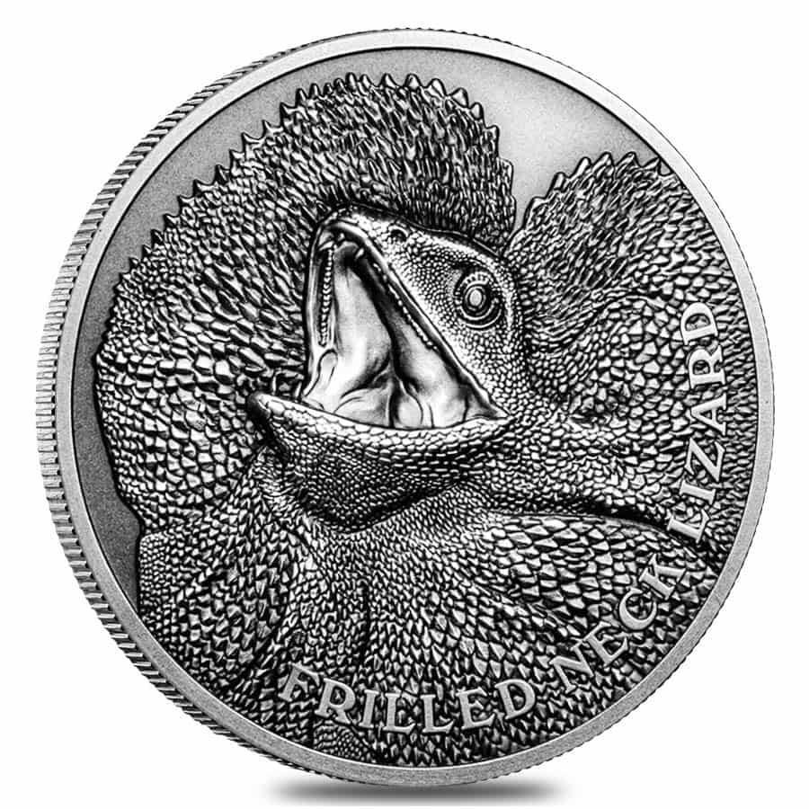 2020 Frilled Neck Lizard 1 oz Antiqued Silver Coin