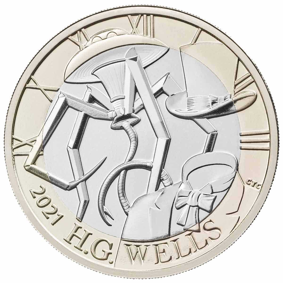 2021 £2 H.G Wells Cupro-Nickel Brilliant Uncirculated Coin