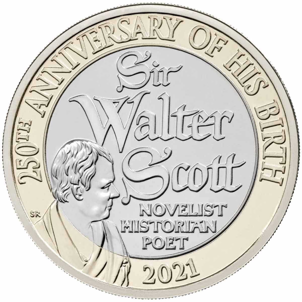 2021 £2 250th Anniversary Sir Walter Scott Cupro-Nickel Brilliant Uncirculated Coin