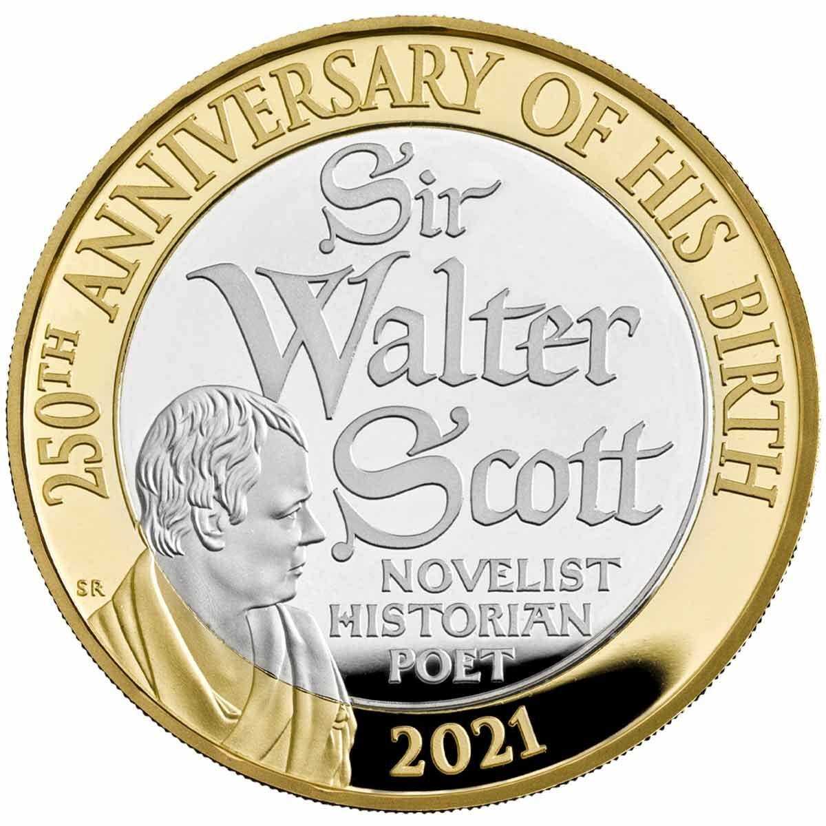 2021 £2  250th Anniversary Sir Walter Scott Silver Proof Coin