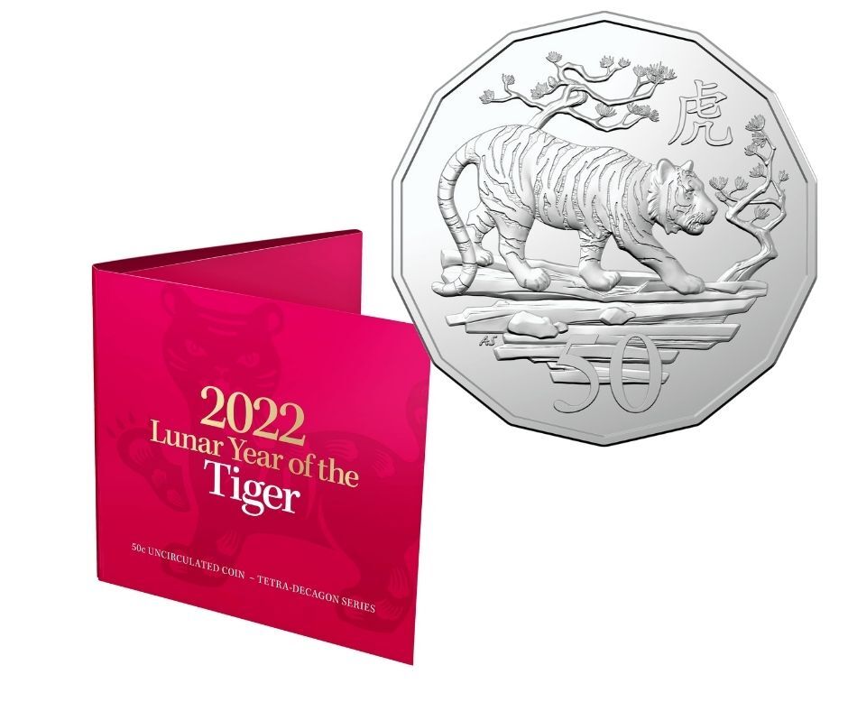 <b>2022 50c Lunar Year of the Tiger Cupro-Nickel Brilliant Uncirculated Coin</b>