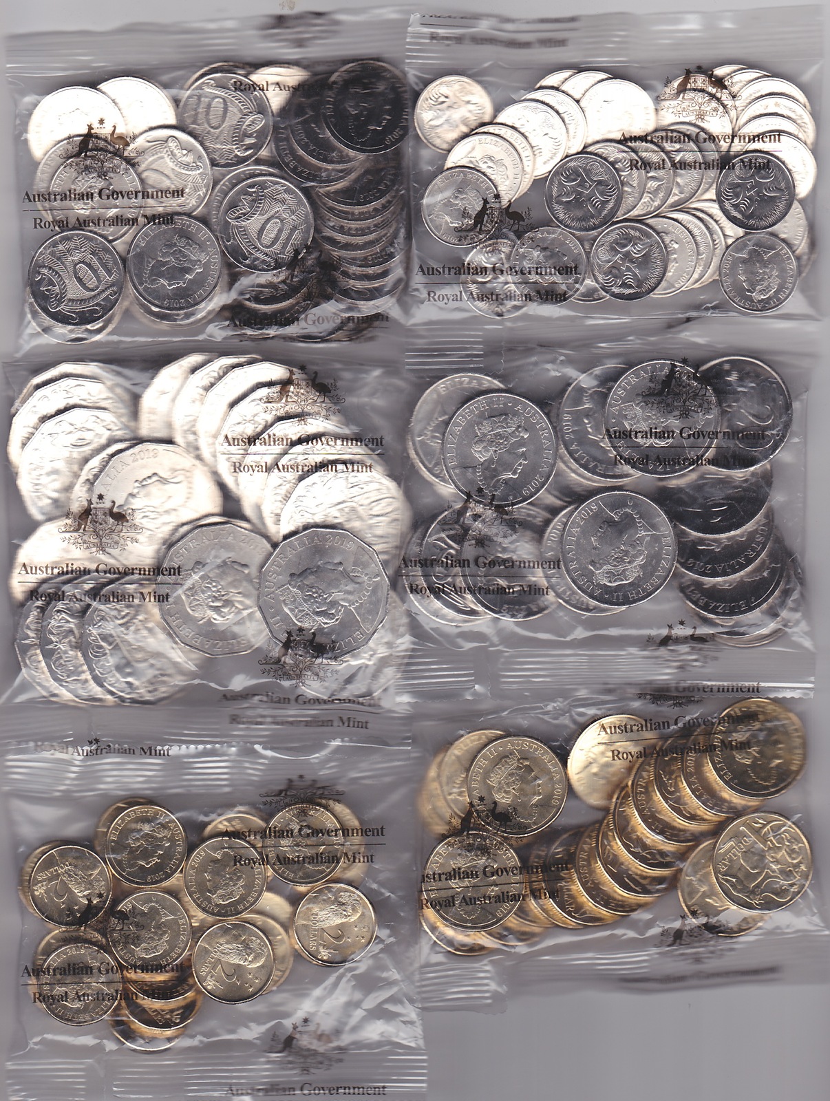 <b>Jody Clarke Effigy 2019 Year Set Of 6 Royal Australian Mint Logo Bags</b>