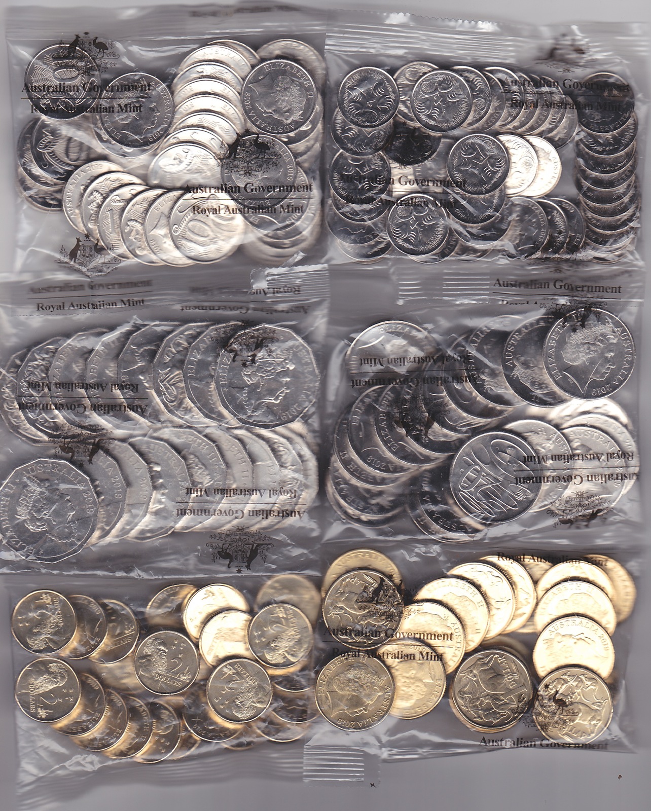 <b>Ian Rank-Broadley Effigy 2019 Year Set Of 6 Royal Australian Mint Logo Bags</b>