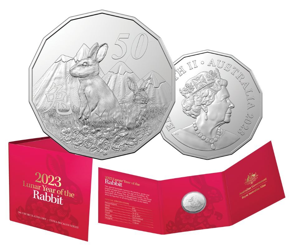 2023 50c Year Of The Rabbit Tetra-Decagon Coin - Aussie Coins and Notes