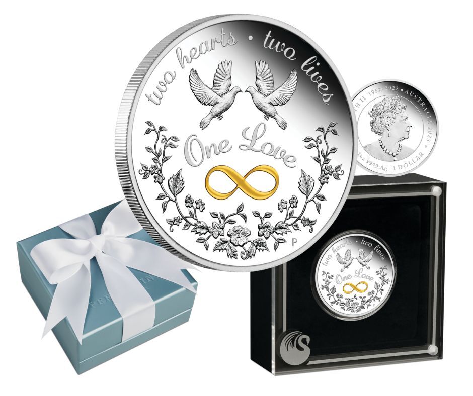 thumbnail image 2 of 2020 One Love 1oz $1 Silver Proof Coin – Perfect Valentine’s Gift From The Perth Mint 2 of 5