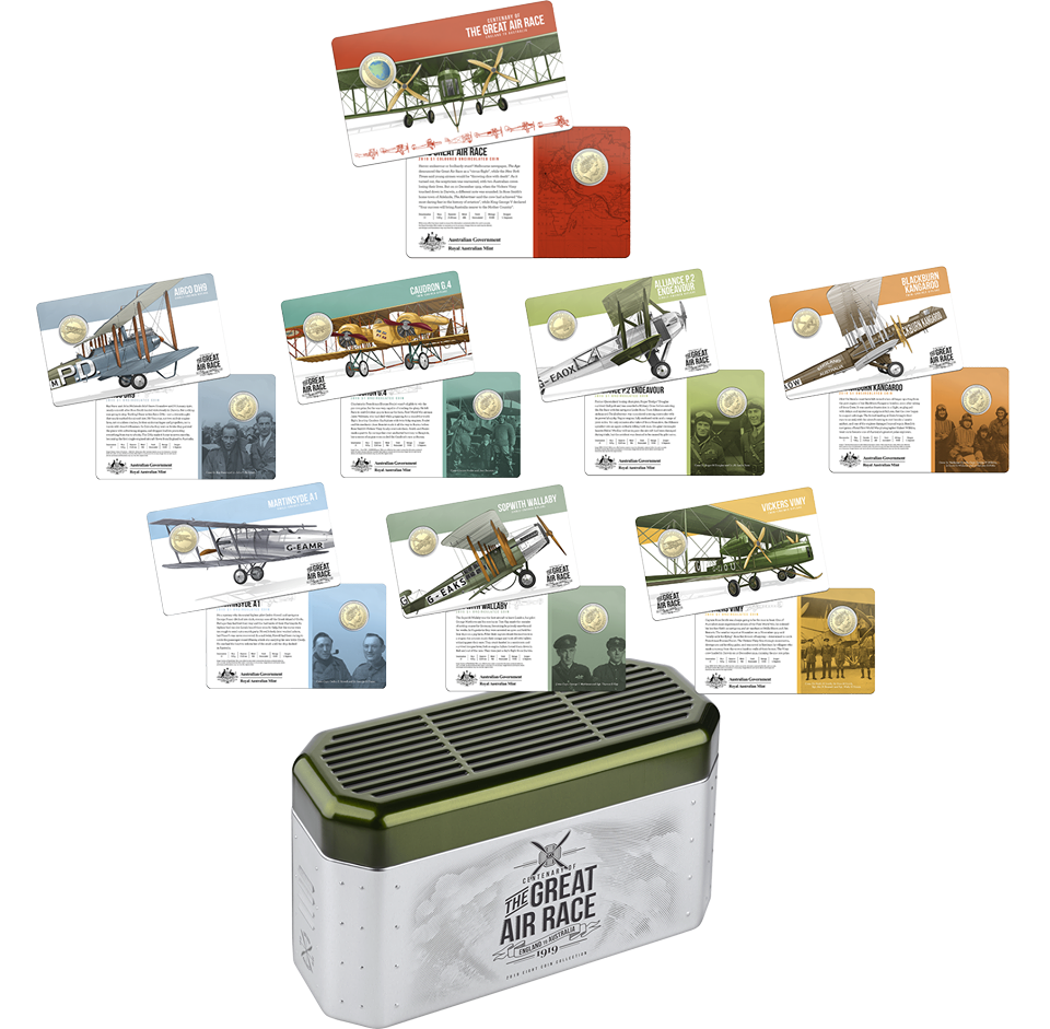 <b>2019 $1 Centenary Of The Great Air Race England To Australia Tin Collection </b>