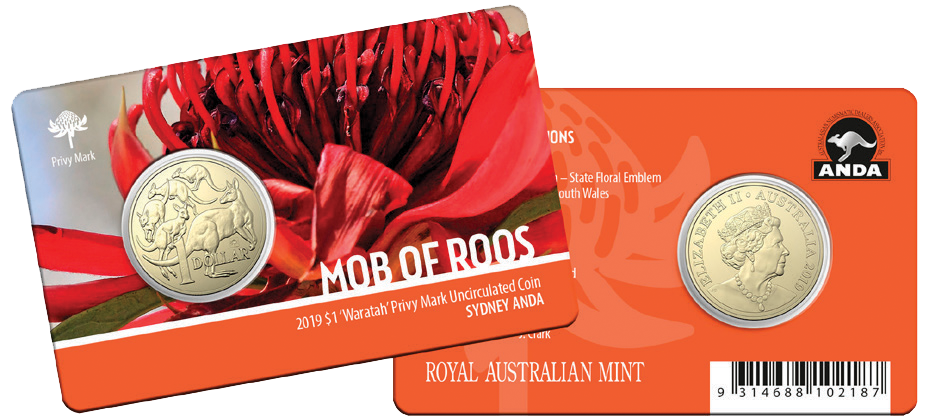 <b>2019 $1 Waratah Privy Mark ANDA Mob of Roos</b>